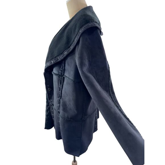 "DENNIS BY DENNIS BASSO" Suede Coat, Faux Fur, Y2K, Goth, Vampire, SZ L,Grundge - Picture 5 of 13